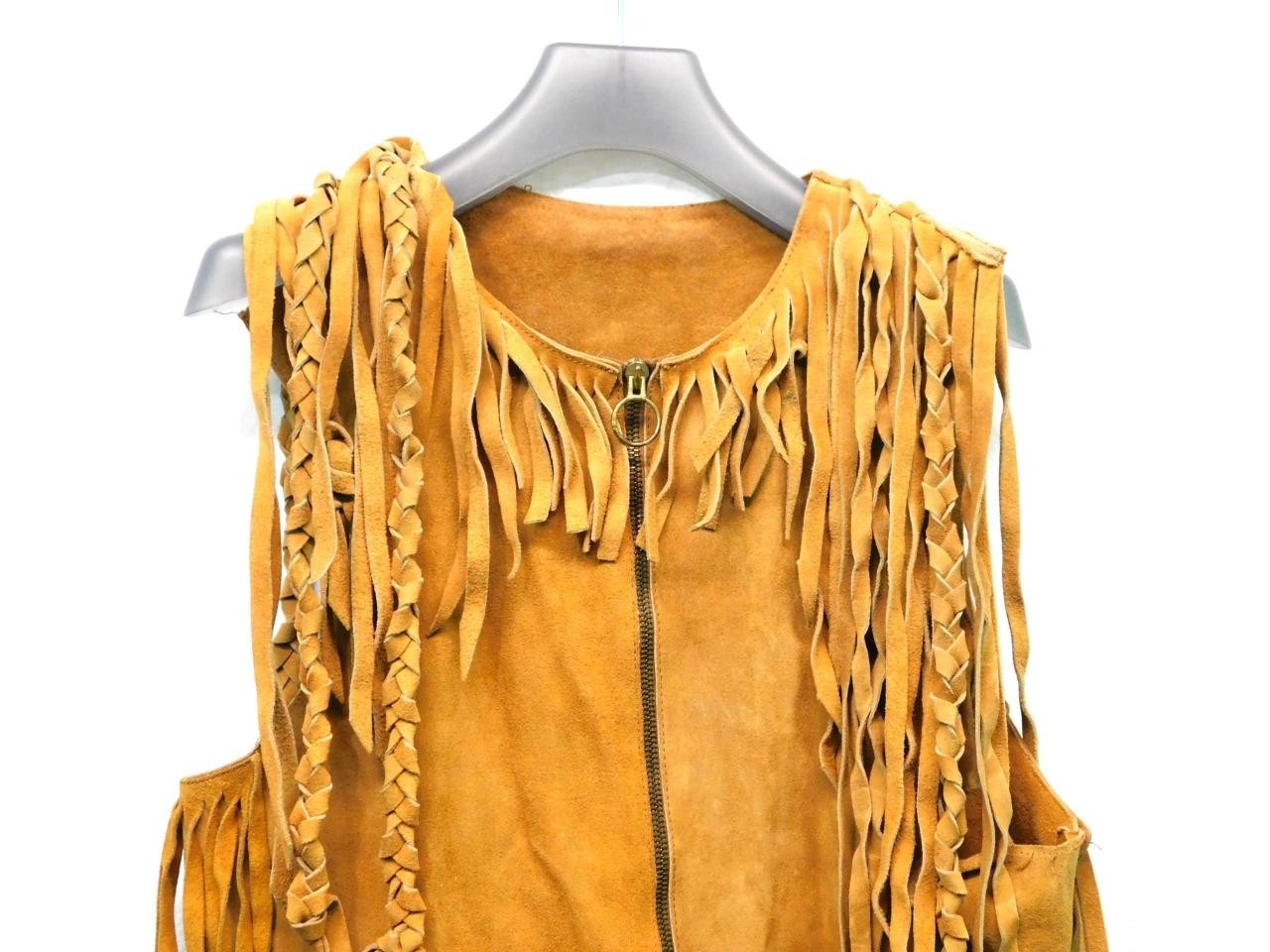 Vintage S Brown Suede Leather Fringe Vest Jacket Full Zip Western Hippie READ