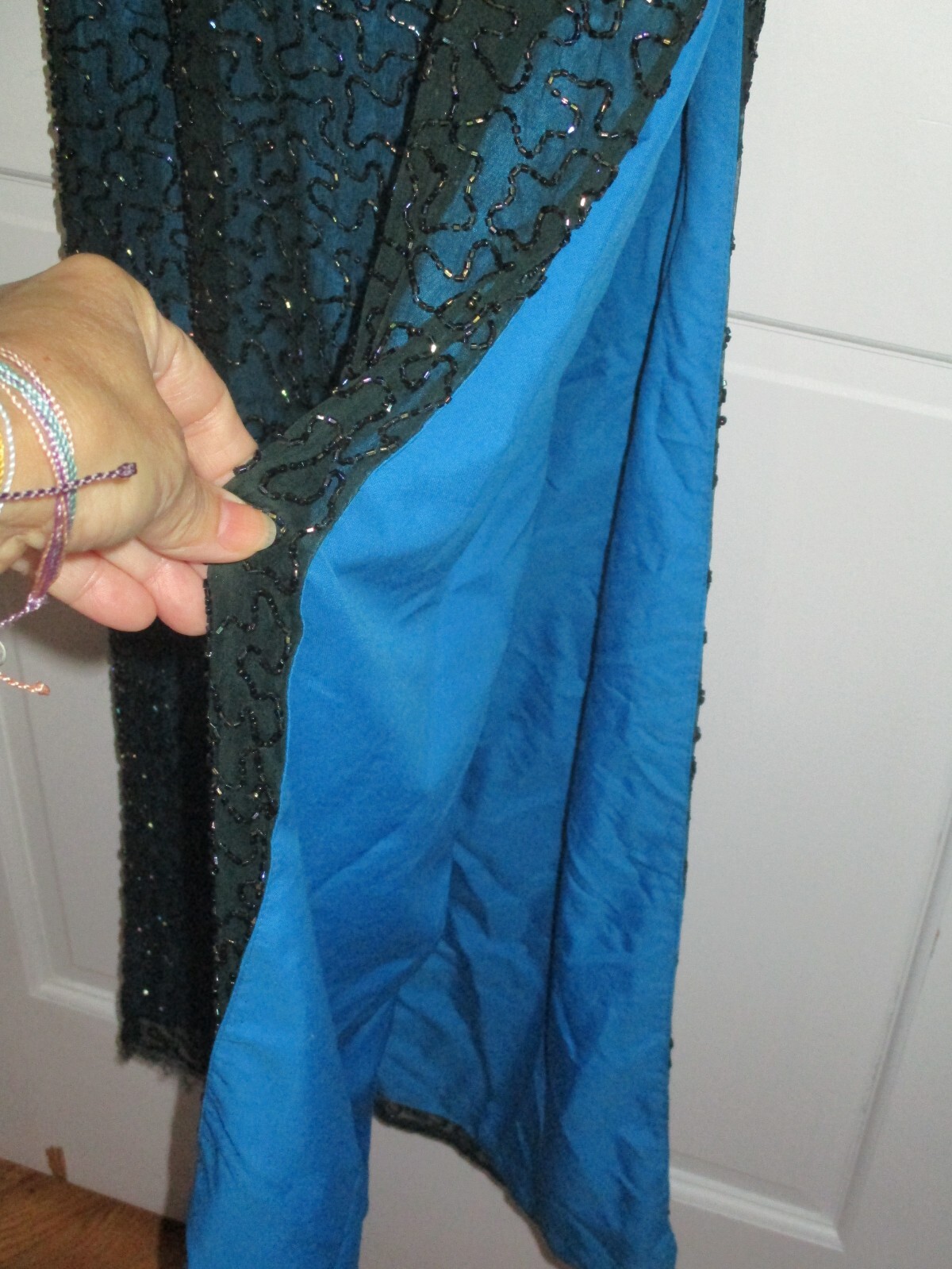 Vintage Andretta Donatello Green Silk Beaded Strapless Size S Gown Dress Slit
