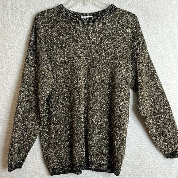 Vintage Arielle Women Black Gold Metallic Knit Crewneck Pullover Sweater 1X PLUS