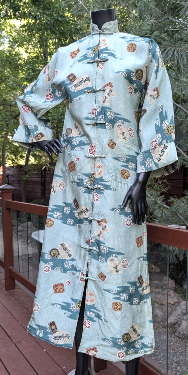 rare vtg 40’s Musa-Shiya Shirtmaker Hawaiian Silk pake muu Aloha Asian Dress