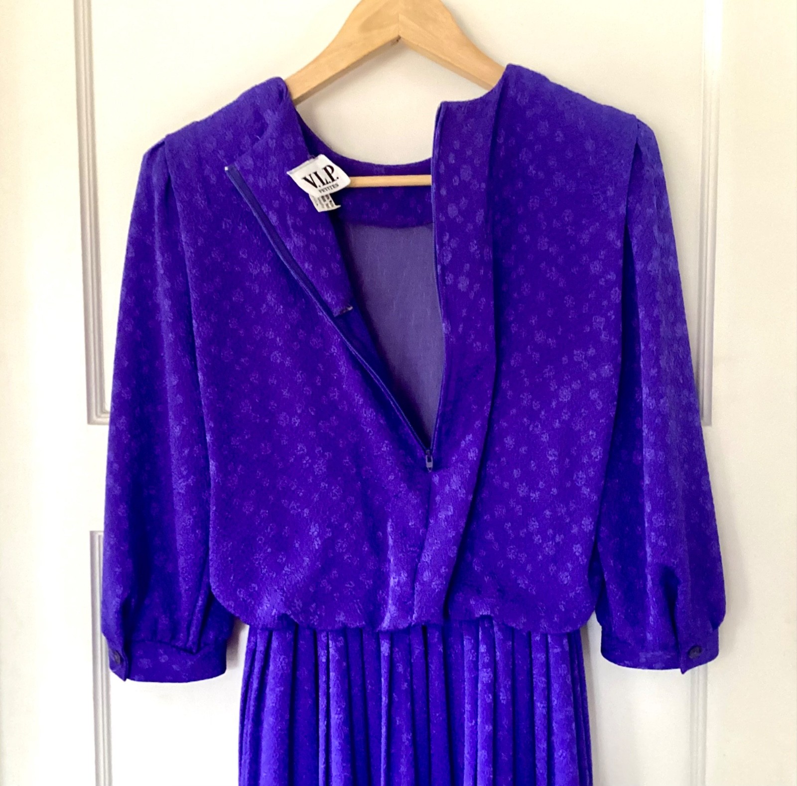 Vintage VLP Purple Blouson Dress w Pleated Skirt Size Petites 6 UNIONmade in USA
