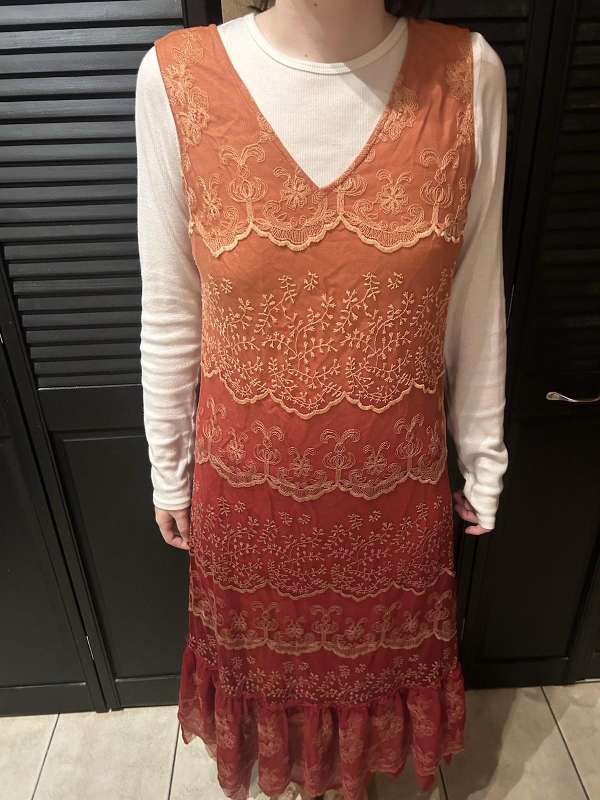 Vintage April Cornell Anastatia Dress Pink & Orange & Red Lace Perfect For Fall