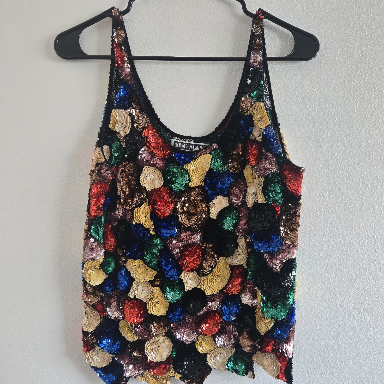 Vtg Sho Max Originals Tank Top Sequence Pure Silk Size Medium