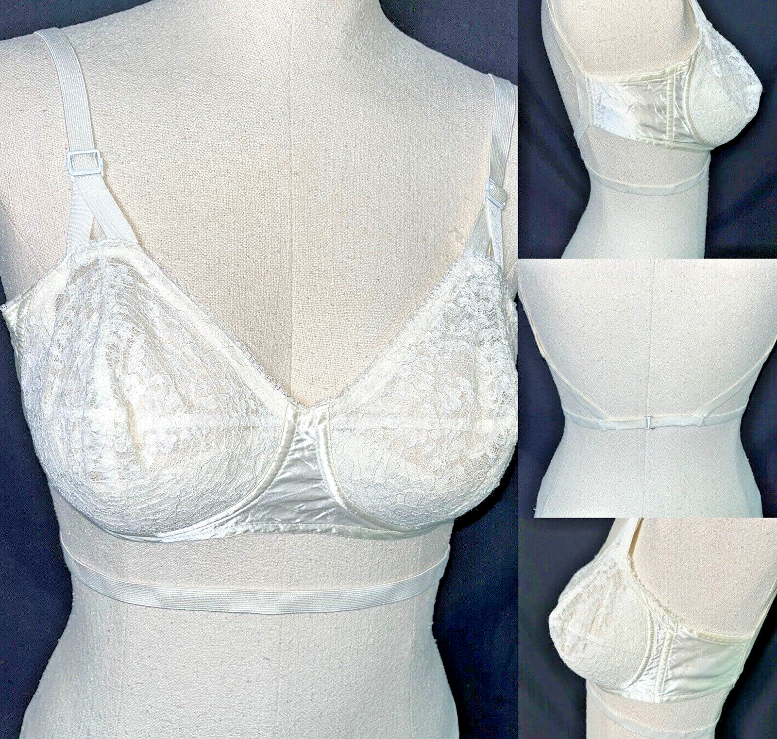 Vtg 50’s Bra Circle Stitch Hollywood Vassarette Backless Petal Pusher White 36B