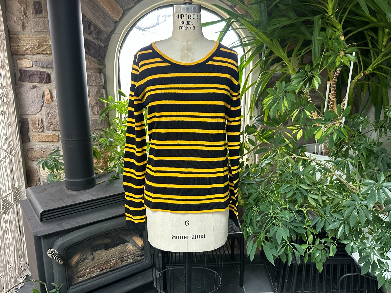 Vintage 1970s Bumblebee Black and Yellow Stripe Knit Long Sleeve Top Alex Colman