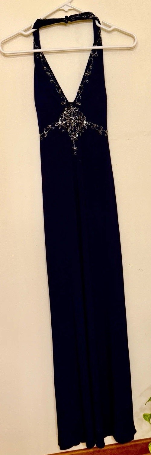 Vintage De Laru Beaded Evening Gown Prom Dress Halter Black Women’s 7/8