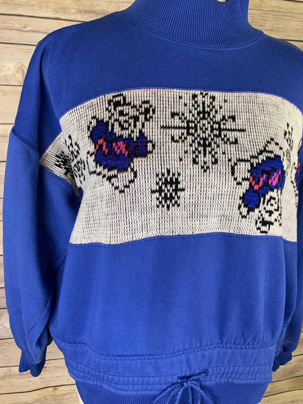 Dashers Womens M Vintage Bear Shirt Sweatshirt Drawstring Waist Blue 90s