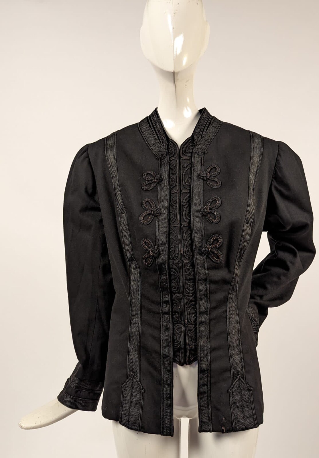 MILITARY GOTHIC STYLE EARLY EDWARDIAN BLACK JACKET W SOUTACHE + BRAID