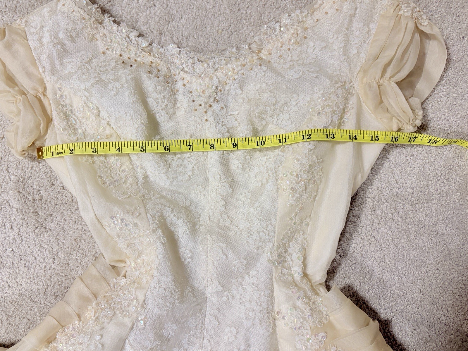 Vintage 1950s Satin & Lace Button Back Wedding Dress w Beads, Bow & Lace Gloves