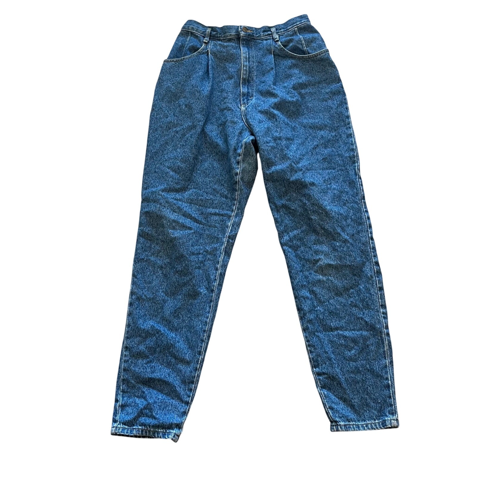 LL Bean Vintage Mom Jeans High Waisted Pleated Tapered Leg Blue Denim Sz 16 USA