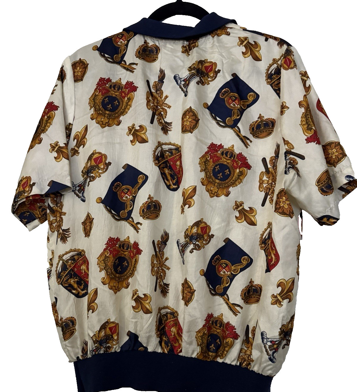 Vintage Lauren Lee Womans Blouse 18W Short sleeve Button Made in USA Crest Print