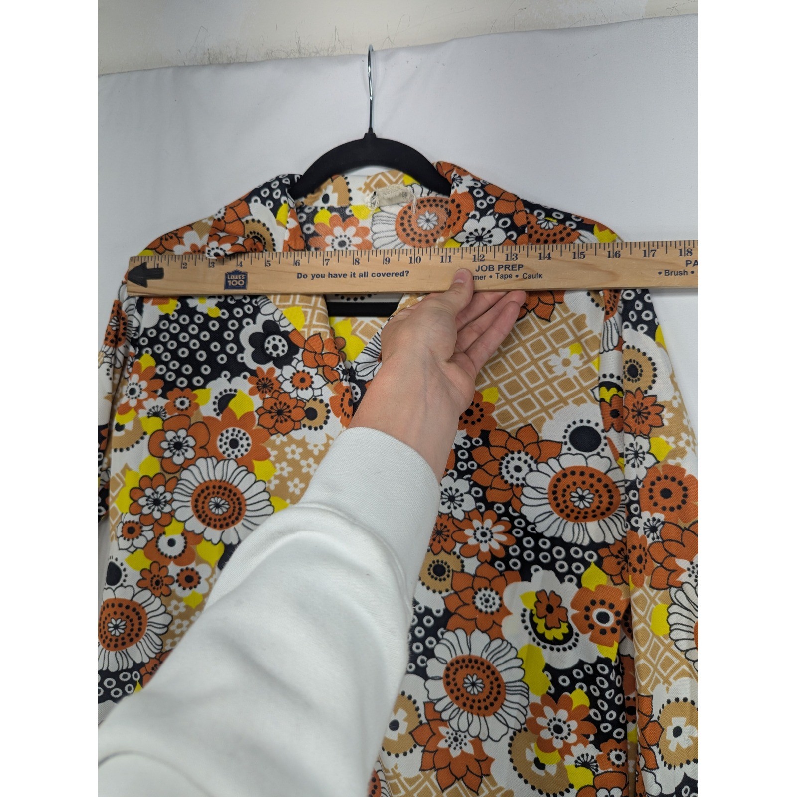 Vintage Lanie J 70s Floral Button Up Blouse Orange Yellow Disco Top