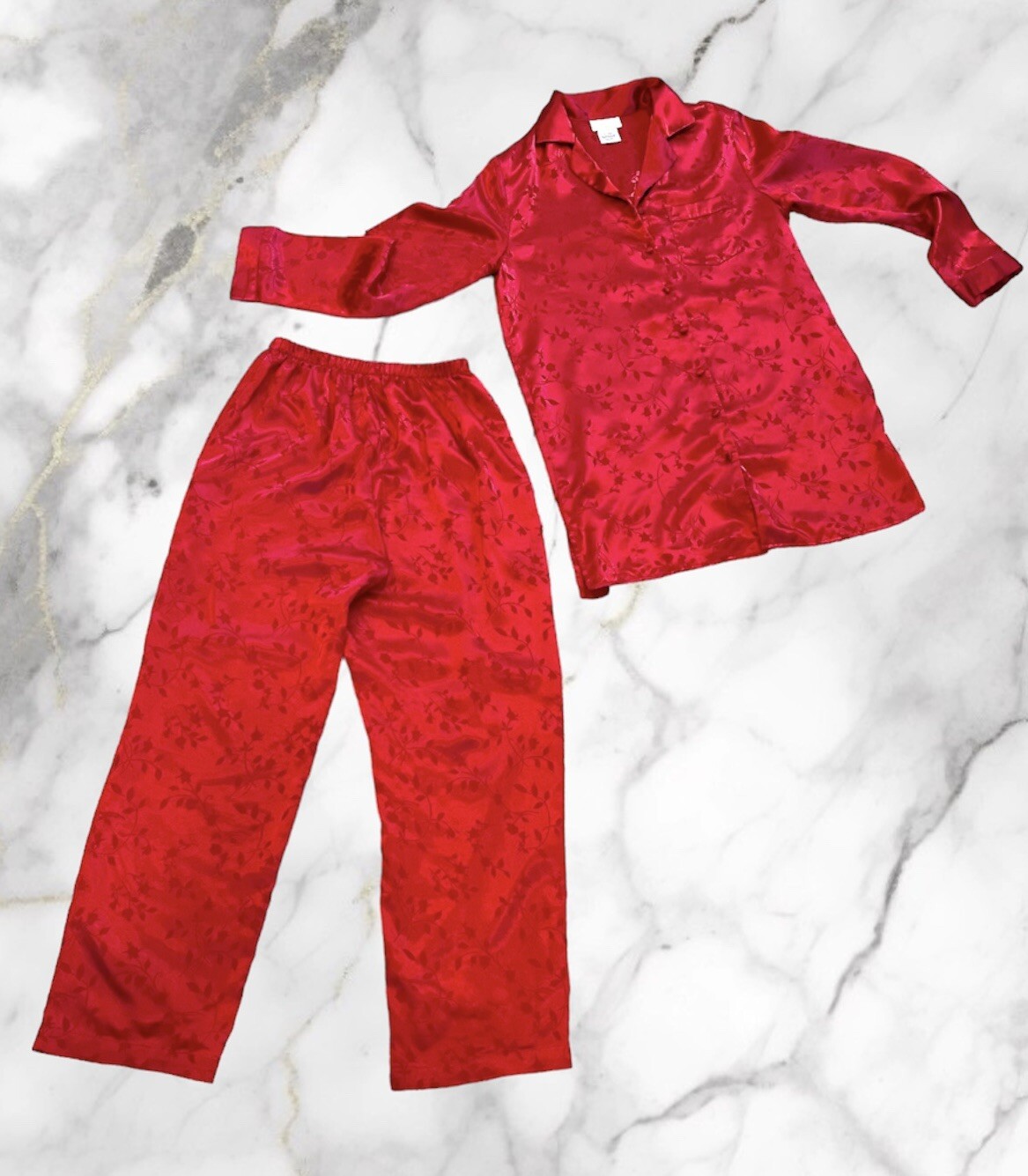 Vintage Red Satin Finish Pajama Set by Inner Most Size S