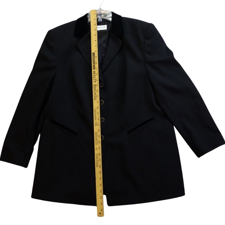 Basler Wool Blend Jacket Womens Sz 16 Black Velvet Trim Ivy League Elegant