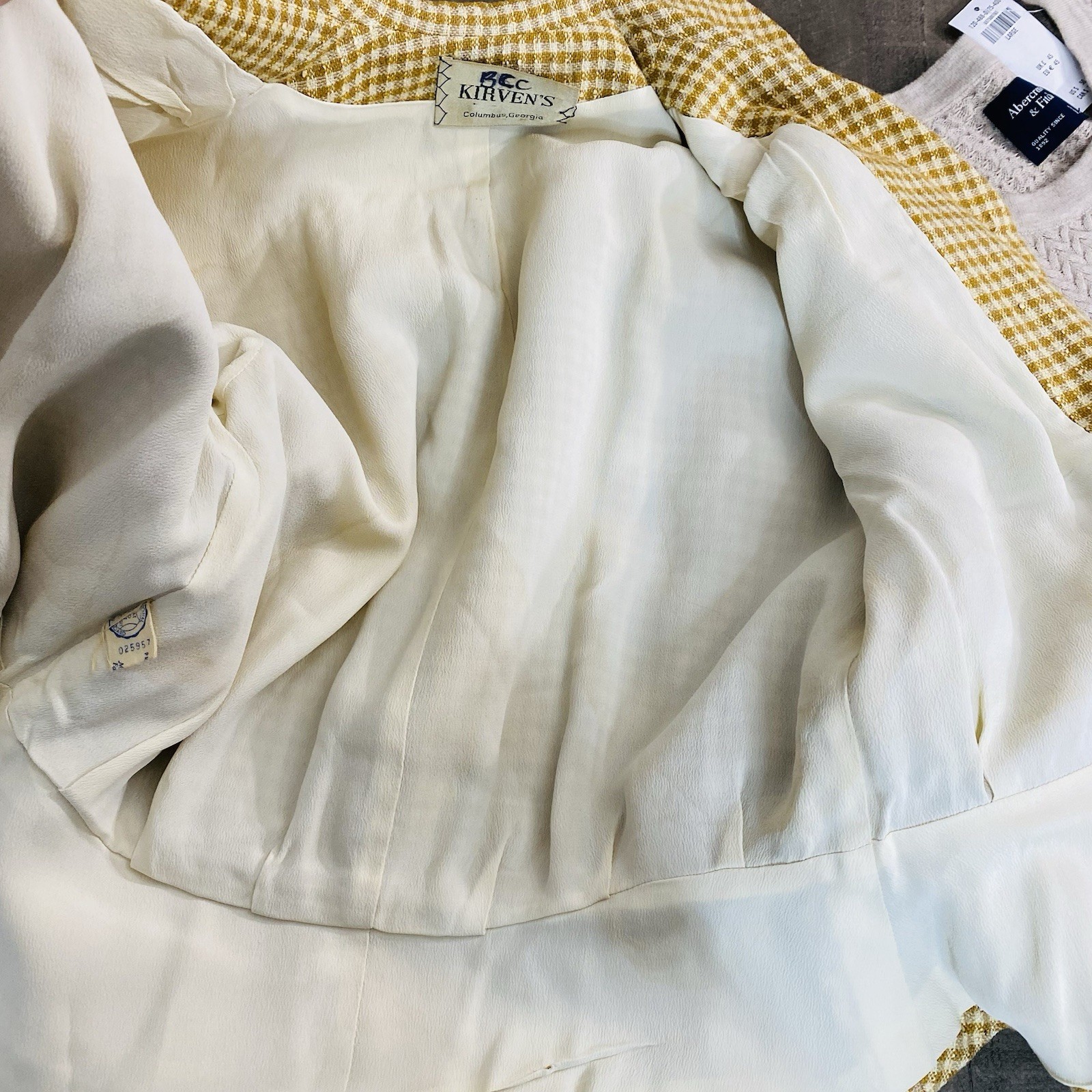 VTG 1950s Moordale Junior Suits Gingham Peplum Jacket Yellow White Check Kirvens