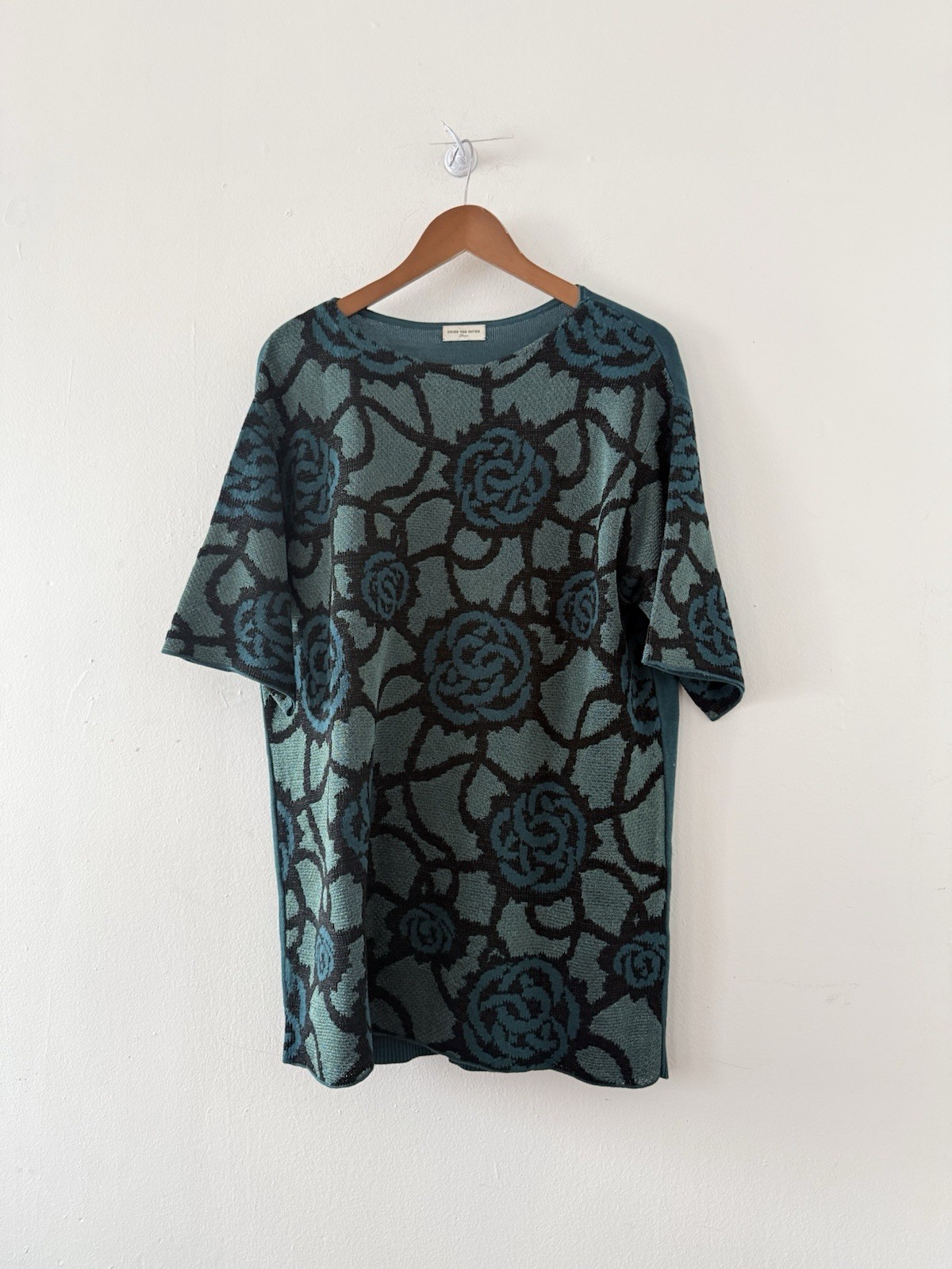 Vintage Dries Van Noten Rose Jacquard Knit Oversized Sweater/Tunic Avant Garde