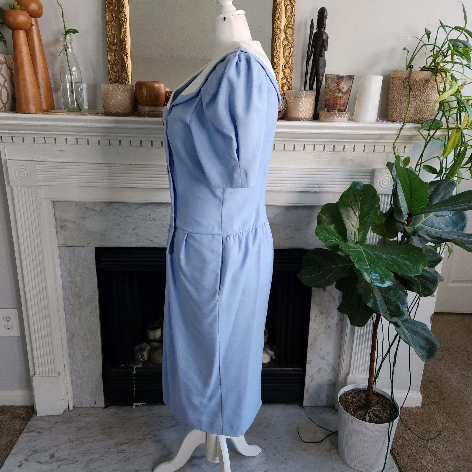 Vintage 1990s Y2K Cool Blue Sailor Dress Size 14 Nautical Retro Secretary Cruise