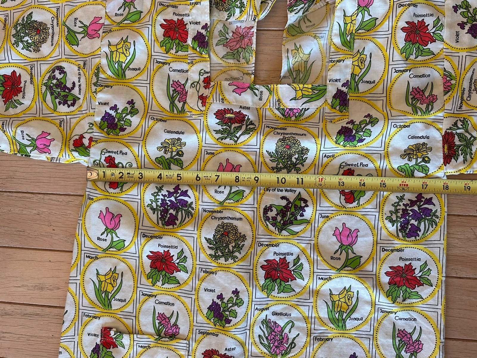 Vtg Design House Japan 70s Mod Artist Smock Apron Hippie Seed Packets Print