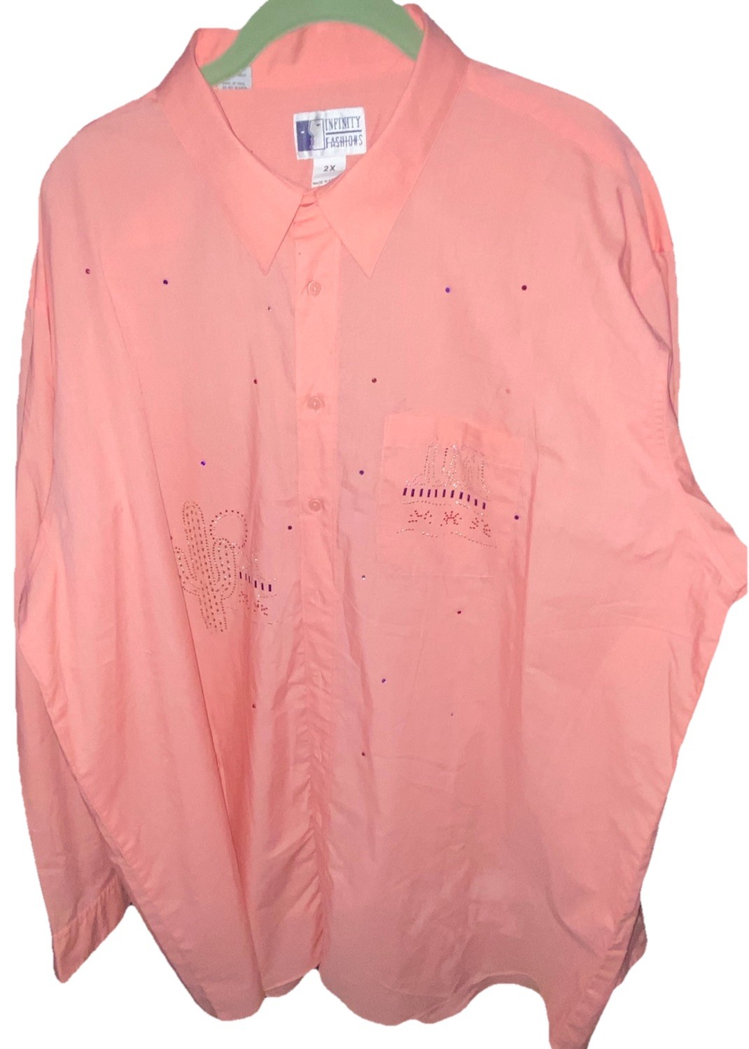 INFINITY – Salmon Shirt XXL Southwest Theme Button Down Embellished NEW FS