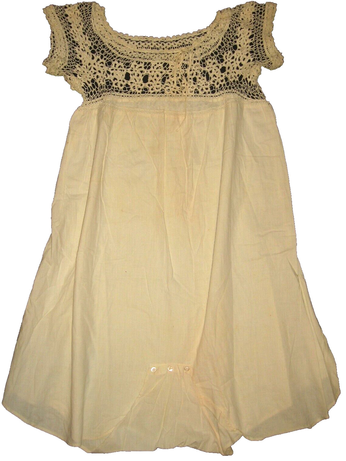 Edwardian 1910s 1-Piece Cream Cotton Lingere Button Crotch Crochet Undergarment