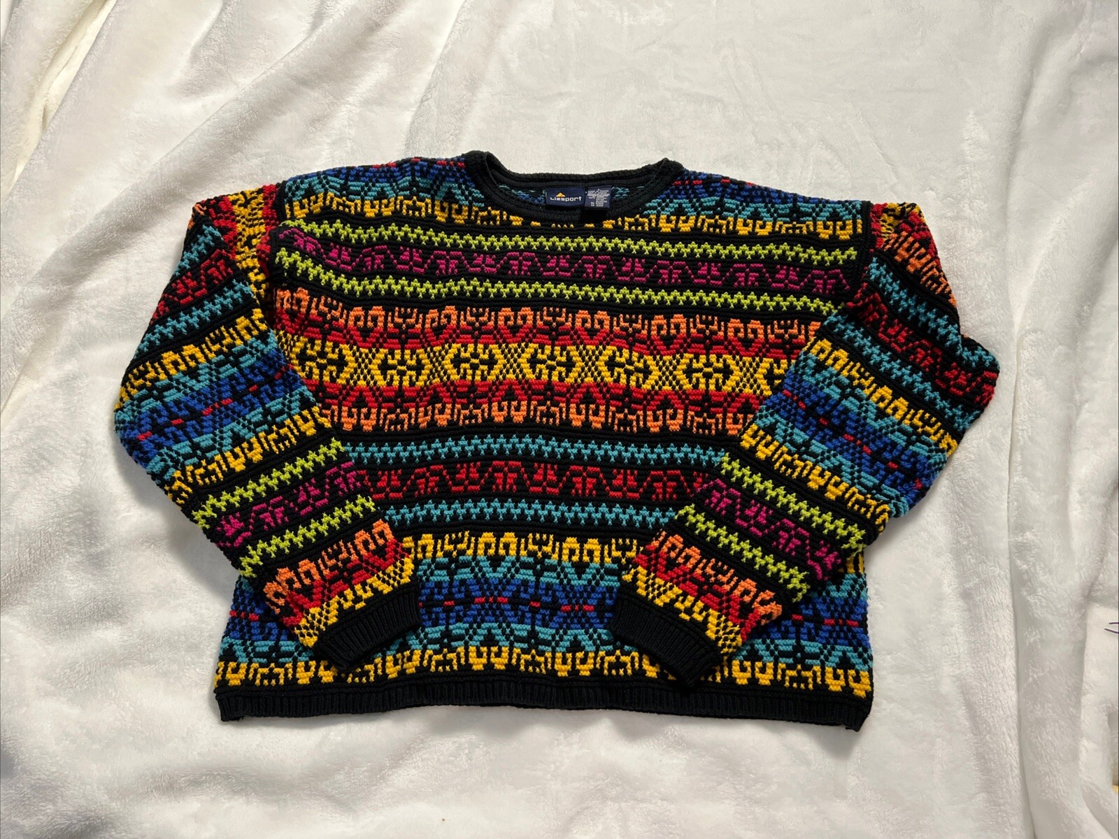 Vintage 80s Liz Sport Sweater Size Small Colorful Retro Long Sleeve