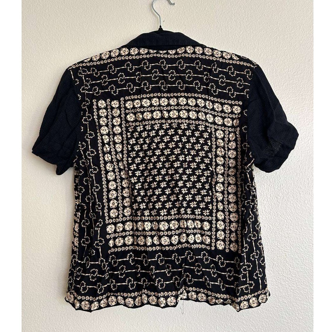 Vintage Tracy Evans LTD Black Boho Print Blouse M Y2K 90s Indie Button Up Grunge