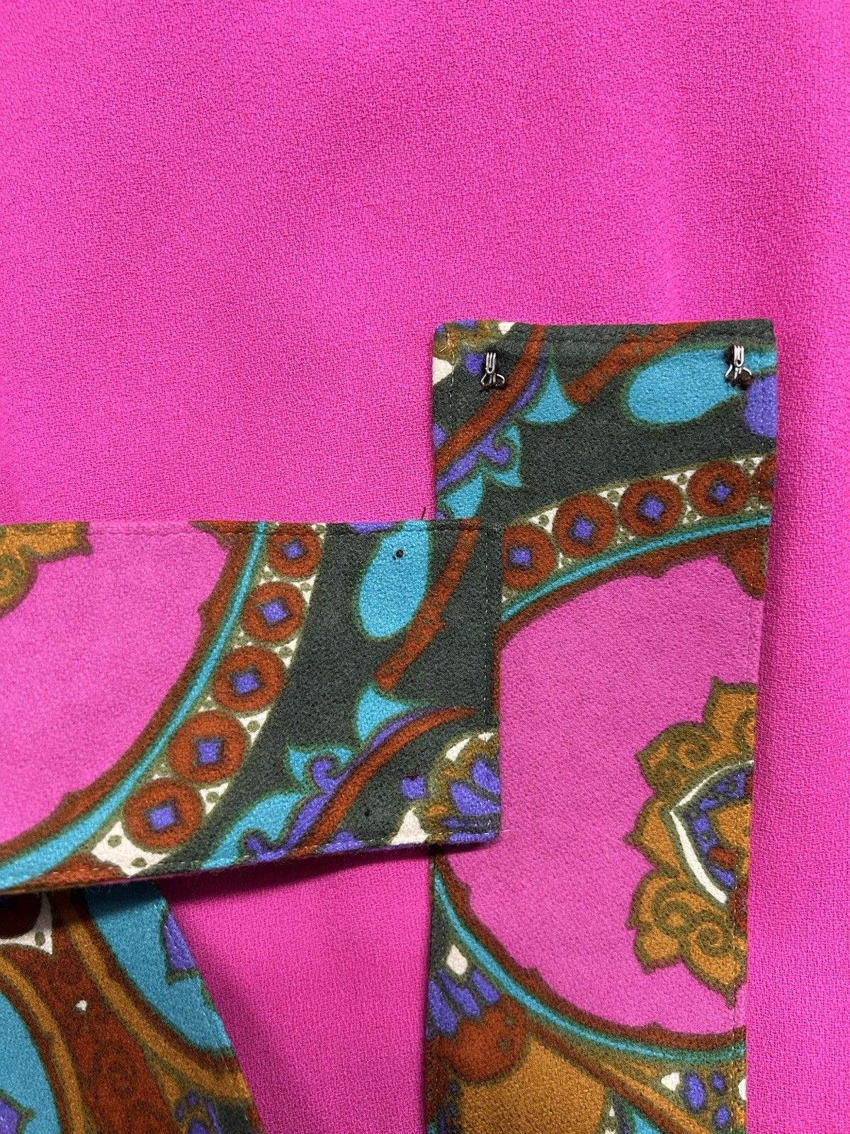006 1960s Psychedelic long sleeve dress, magenta multi Rebecca size S VG!