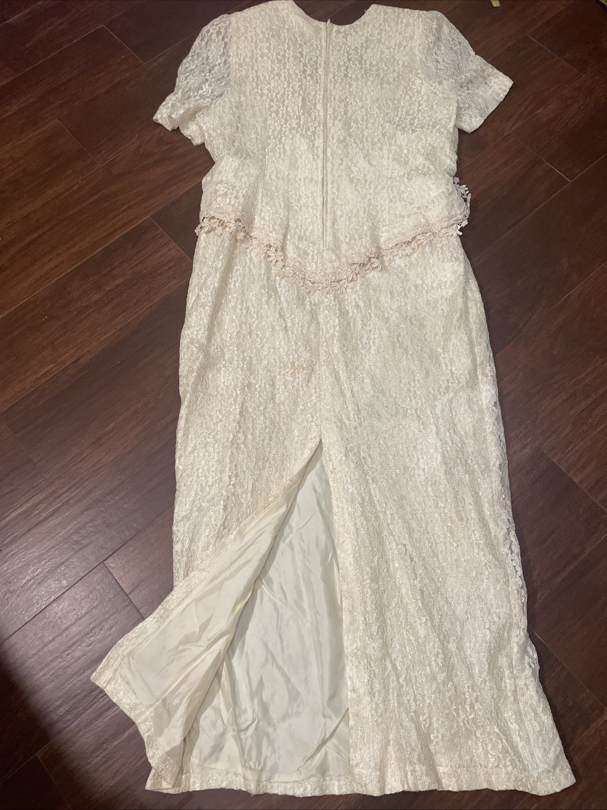 Vintage Speed Fashion Ivory Long Lined Dress Lace Size 19 Wedding