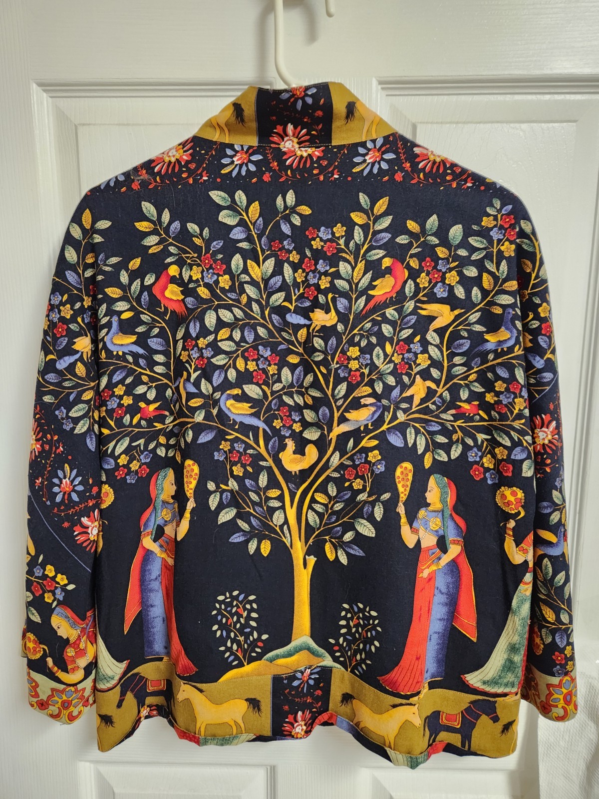 Vtg Women’s Asian Indian Bali Style Folk Art Jacket Wearable Art Tree Of Life