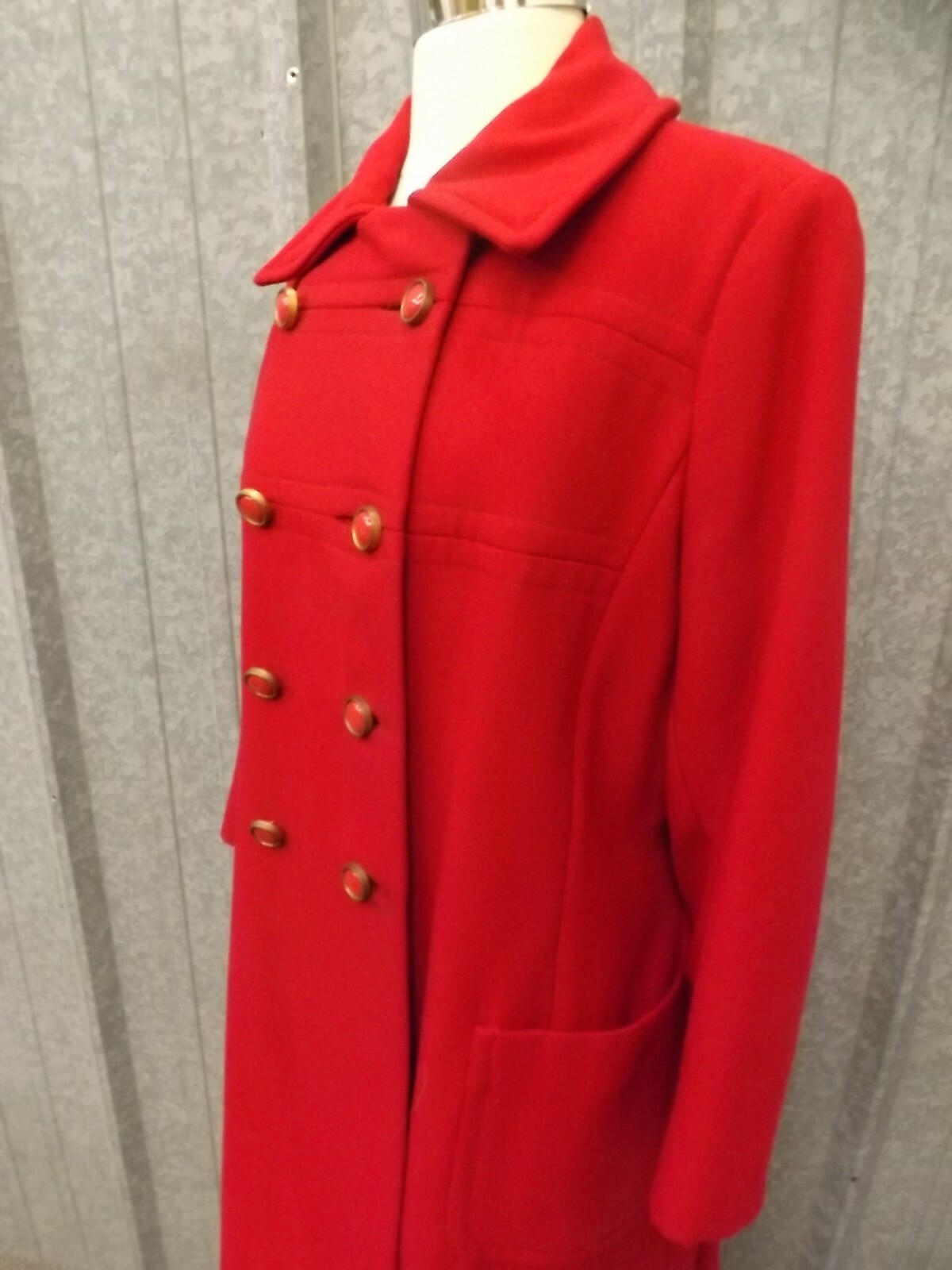 Stylecraft Vtg 1960s Red Double Breasted Belted Back Wool Insulated Long Coat L
