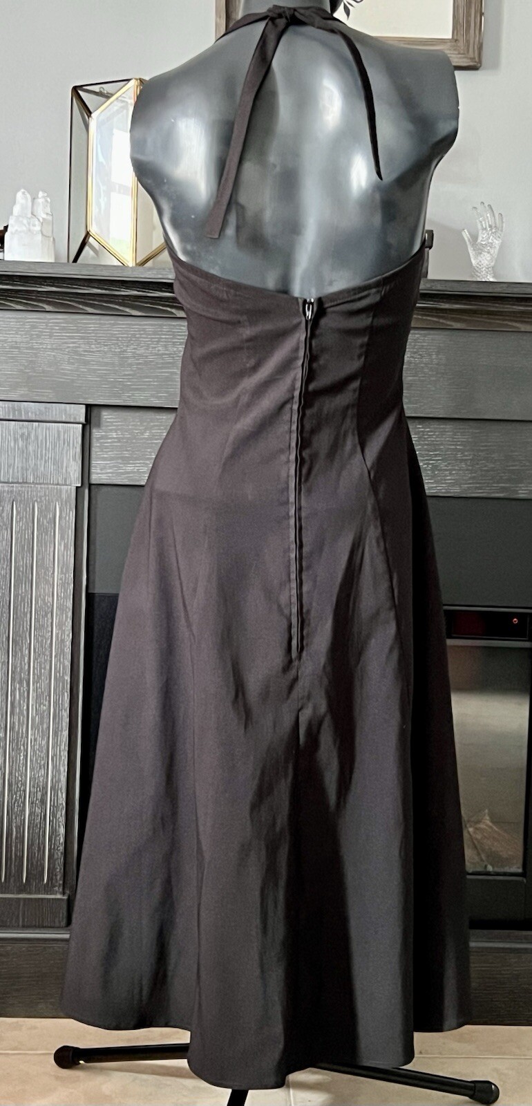 Vintage Stop Staring 50s Inspired Black Pinup Halter Swing Dress, M, USA