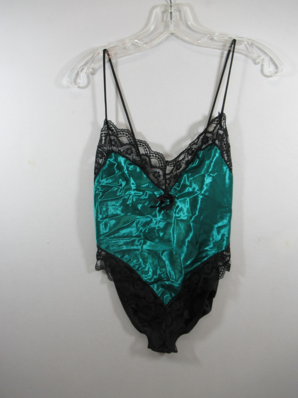 Vintage Lady Cameo Dallas Shiny Satin & Lace Teddy Green Bodysuit Romper