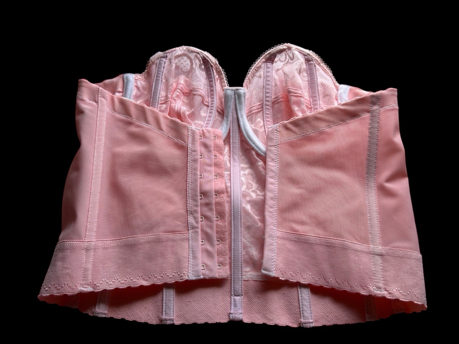 Vintage Corset Bustier Pink Lingerie Bra Crop Top Romantic Coquette Lace 36B Bra