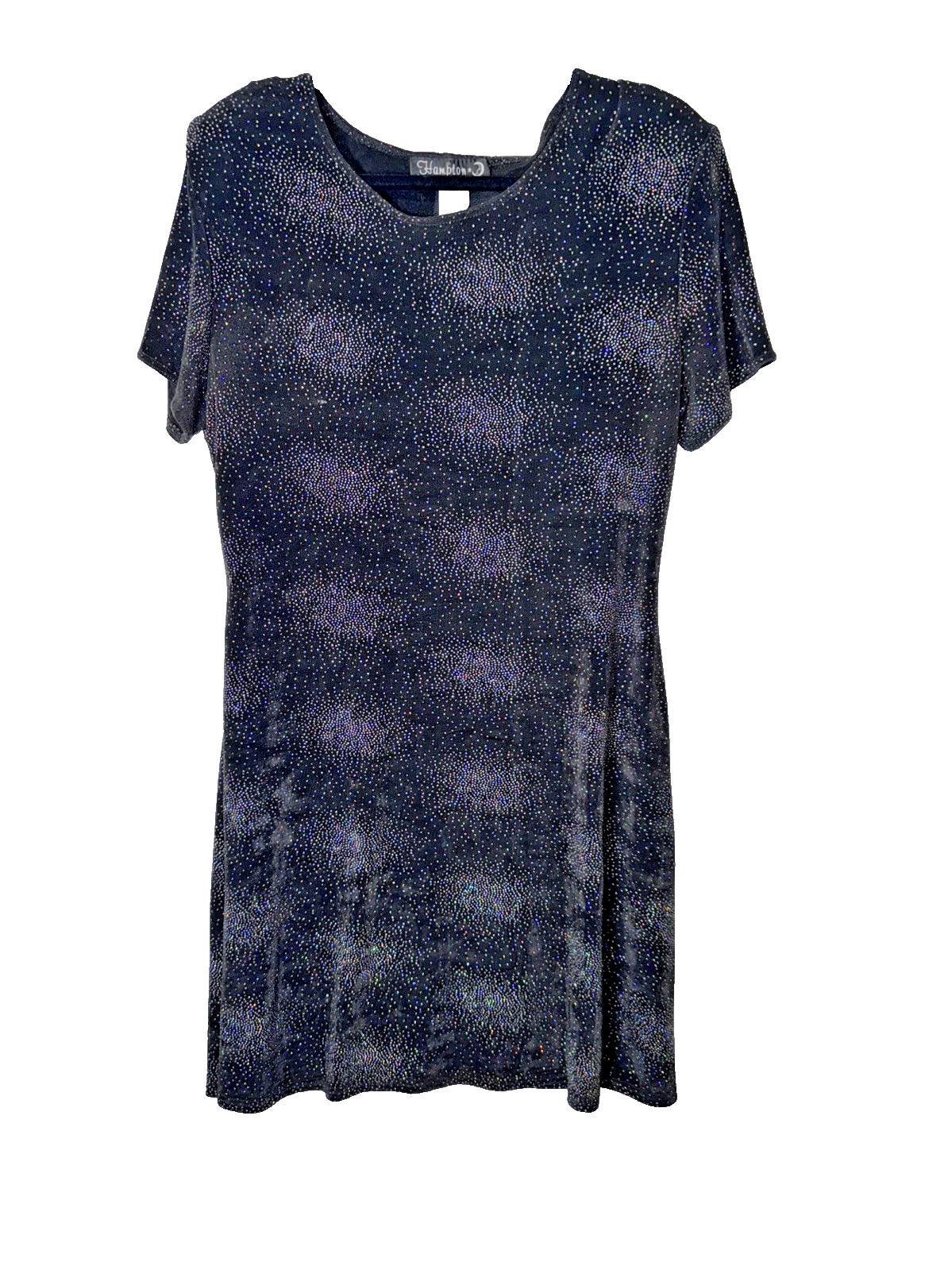 Vintage 80s Sparkle Black Pullover Stretch Dress Hampton Nites Size 16