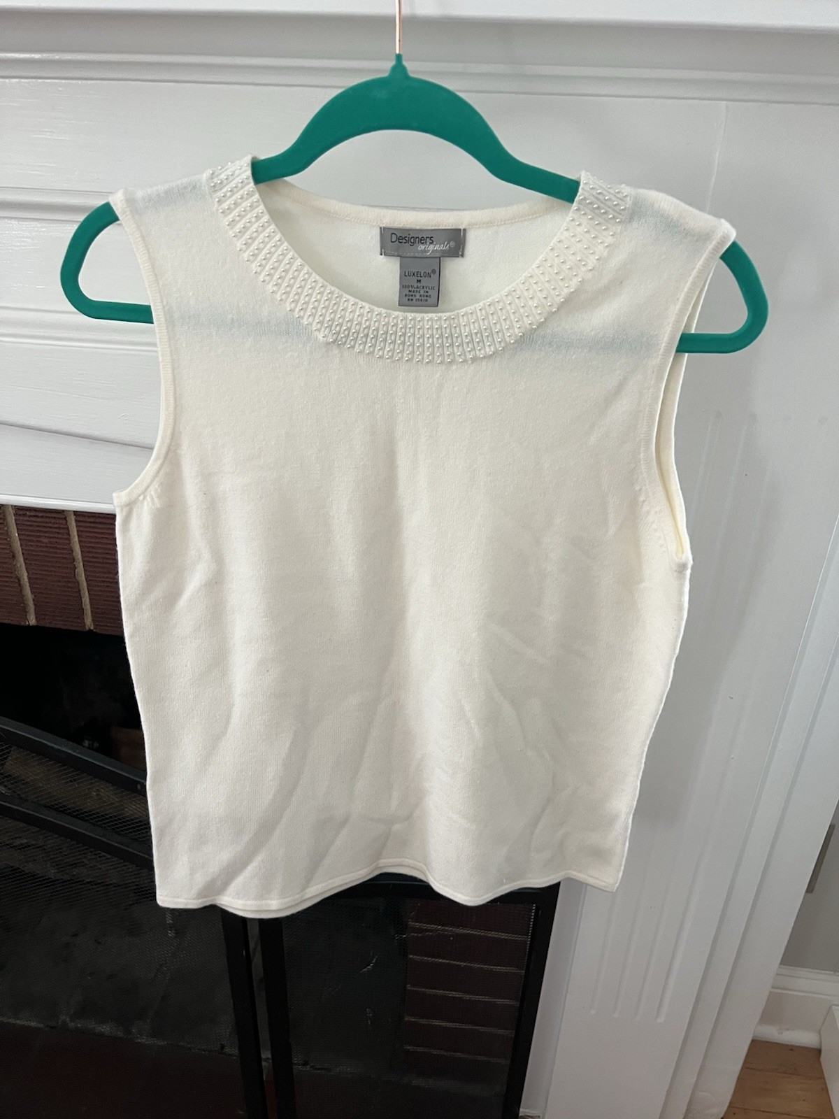 Vintage Designers Originals Luxelon Sleeveless Mini Pearled Collar Top Medium