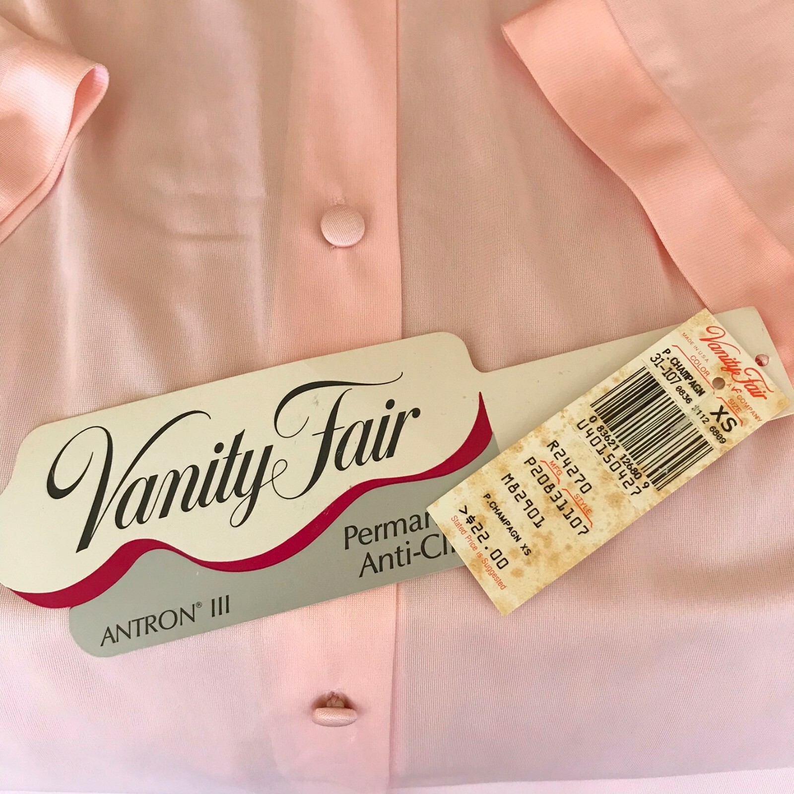NWT Vintage Vanity Fair Pink Robe Button Up Silky Antron III Anti-Cling XS *Read