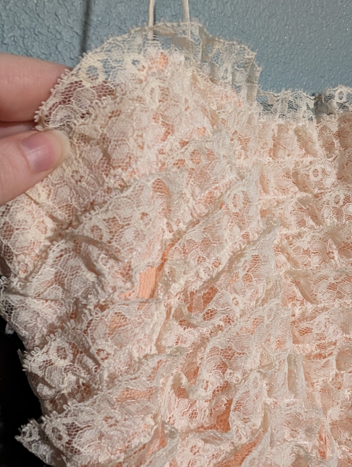Vintage After Five Harry Action Ivory Lace and Peach Ruffled Dress Sz 10