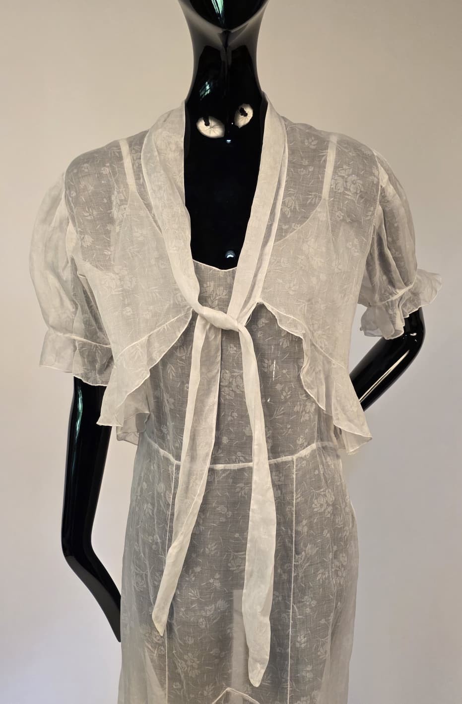 ANTIQUE 1930’S FLORAL PATTERN COTTON ORGANDY DRESS W MATCHING JACKET