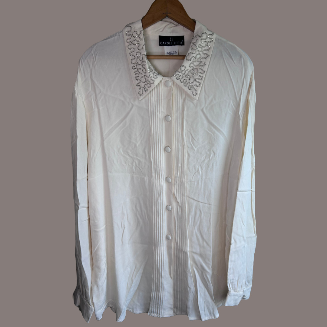 Vintage 90s CL Carole Little Beaded Collar Blouse