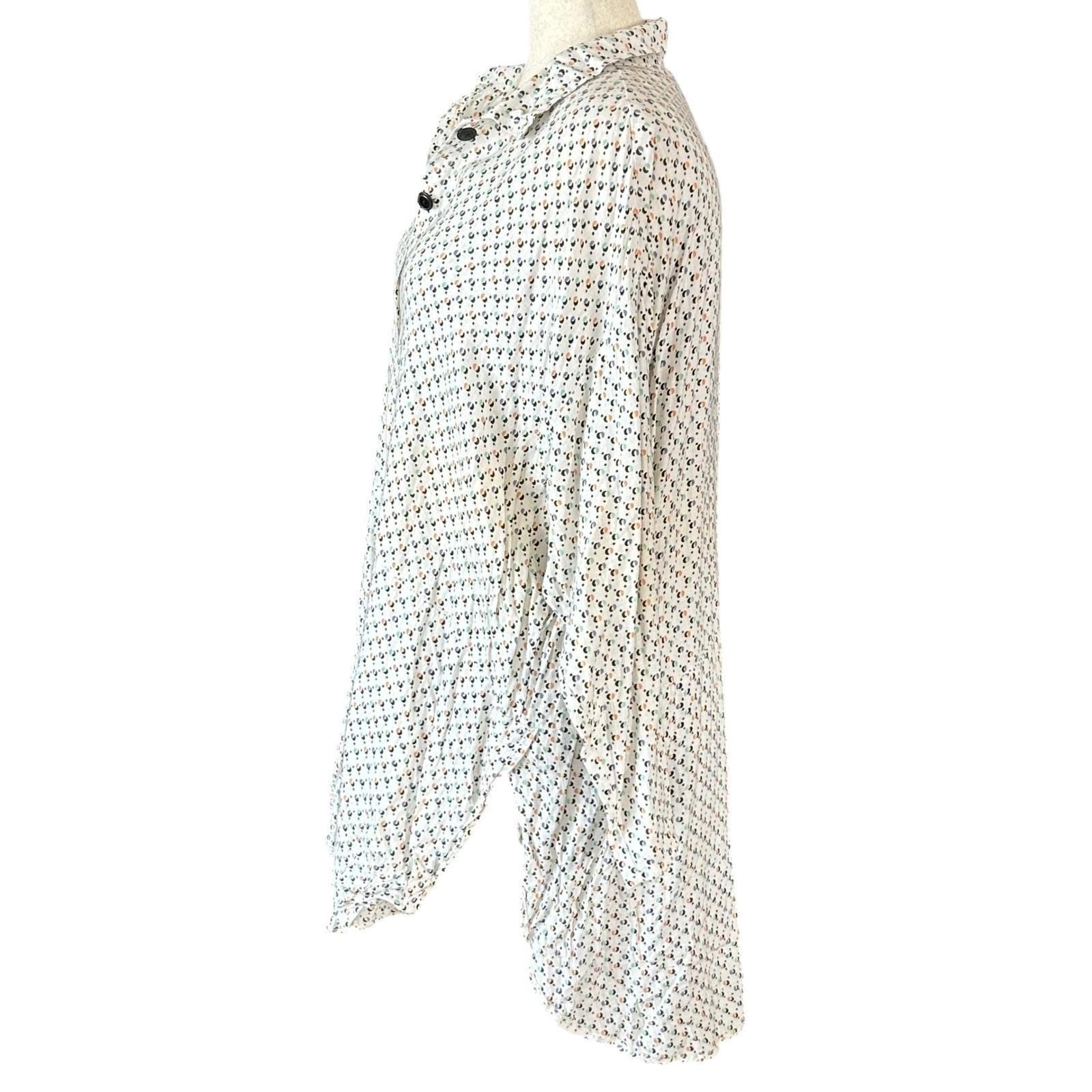 FLAX 2 Piece Shirt & Tank Set Women Large Cream Dot Linen Lagenlook Coastal Art