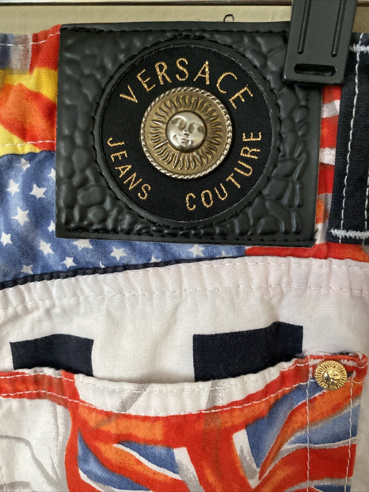 Vintage 90s Gianni VERSACE COUTURE Jeans Flags USA England Medusa Rare