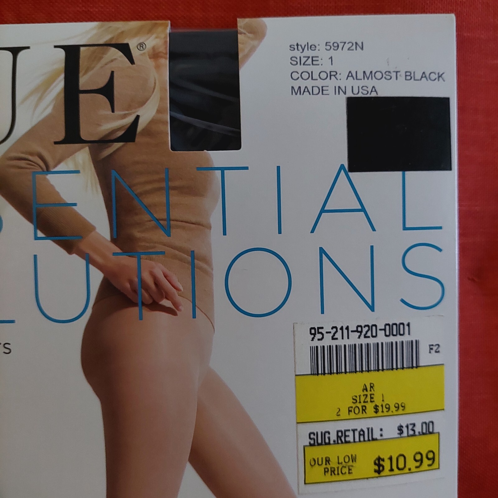 Vintage Pantyhose HUE ESSENTIAL SOLUTIONS Color Almost Black Size 1 BONT1