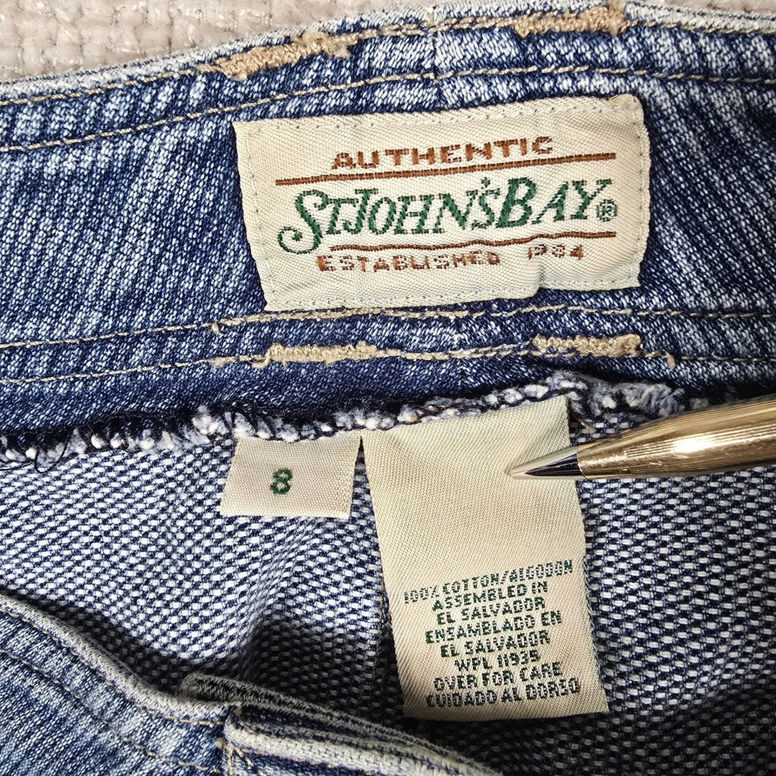 Vintage St Johns Bay Denim Maxi Skirt Blue Textured Cotton Size 8 28W 35L