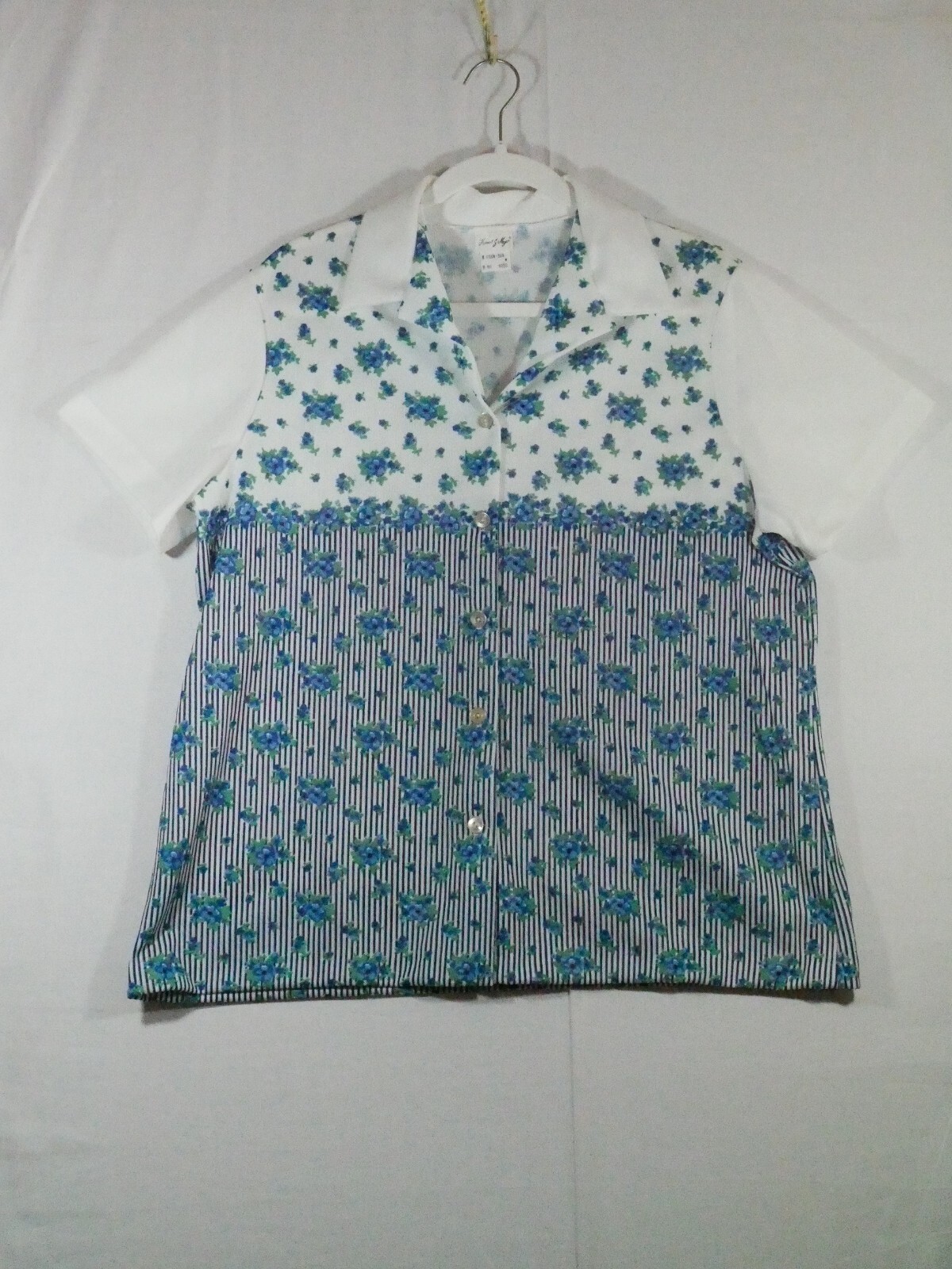 VTG Herbert J Meyer Women’s 70s Blue White Floral Blouse Sz 40 Med.