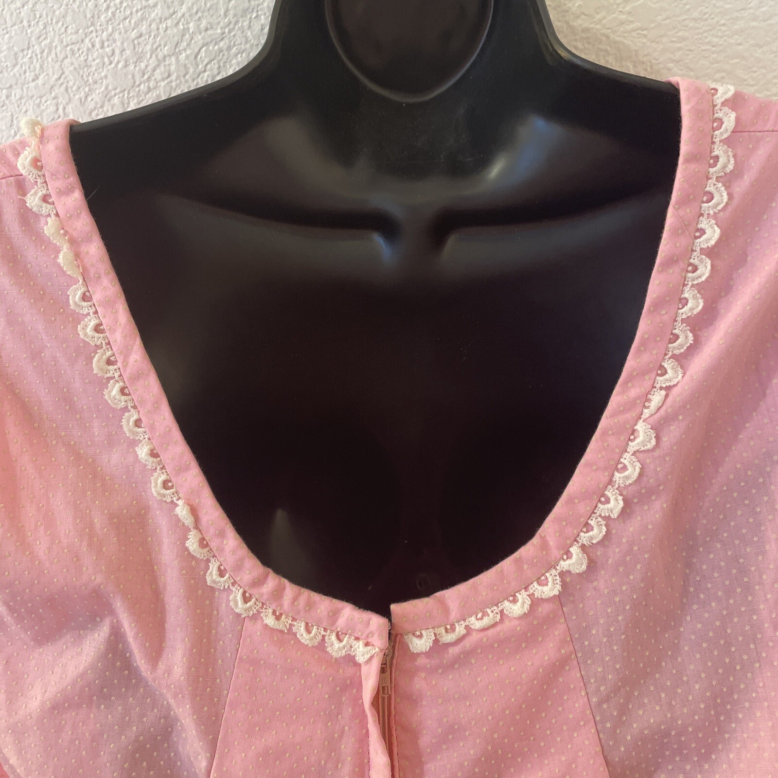 Vintage Hawaiian McINERNY Maxi Dress Pink Dot Swiss Sheer 3/4 Sleeves Size 10