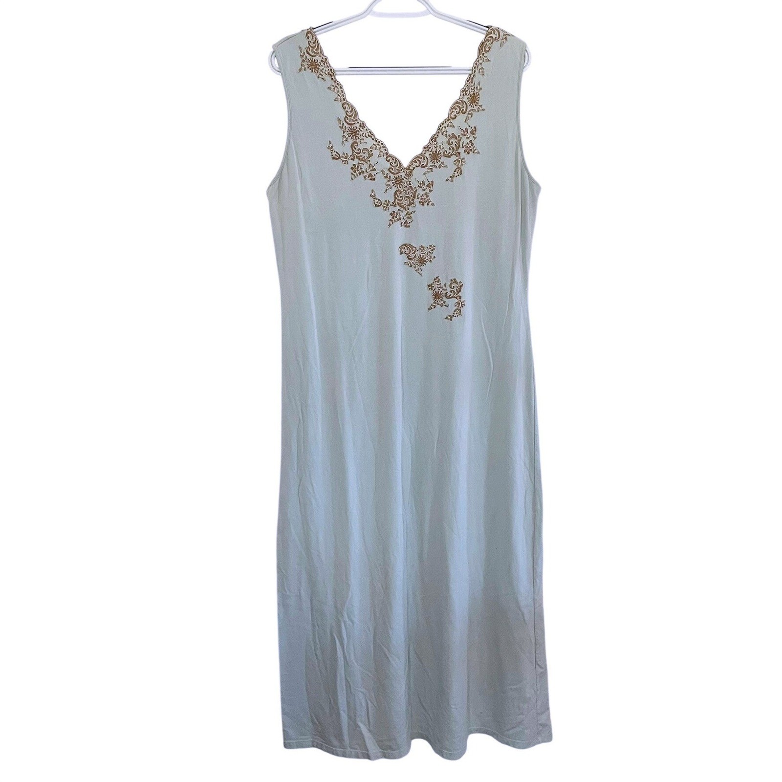 Vtg Soft Surroundings Maxi Nightgown Women LG Embroidered Sleeveless V-Neck Blue