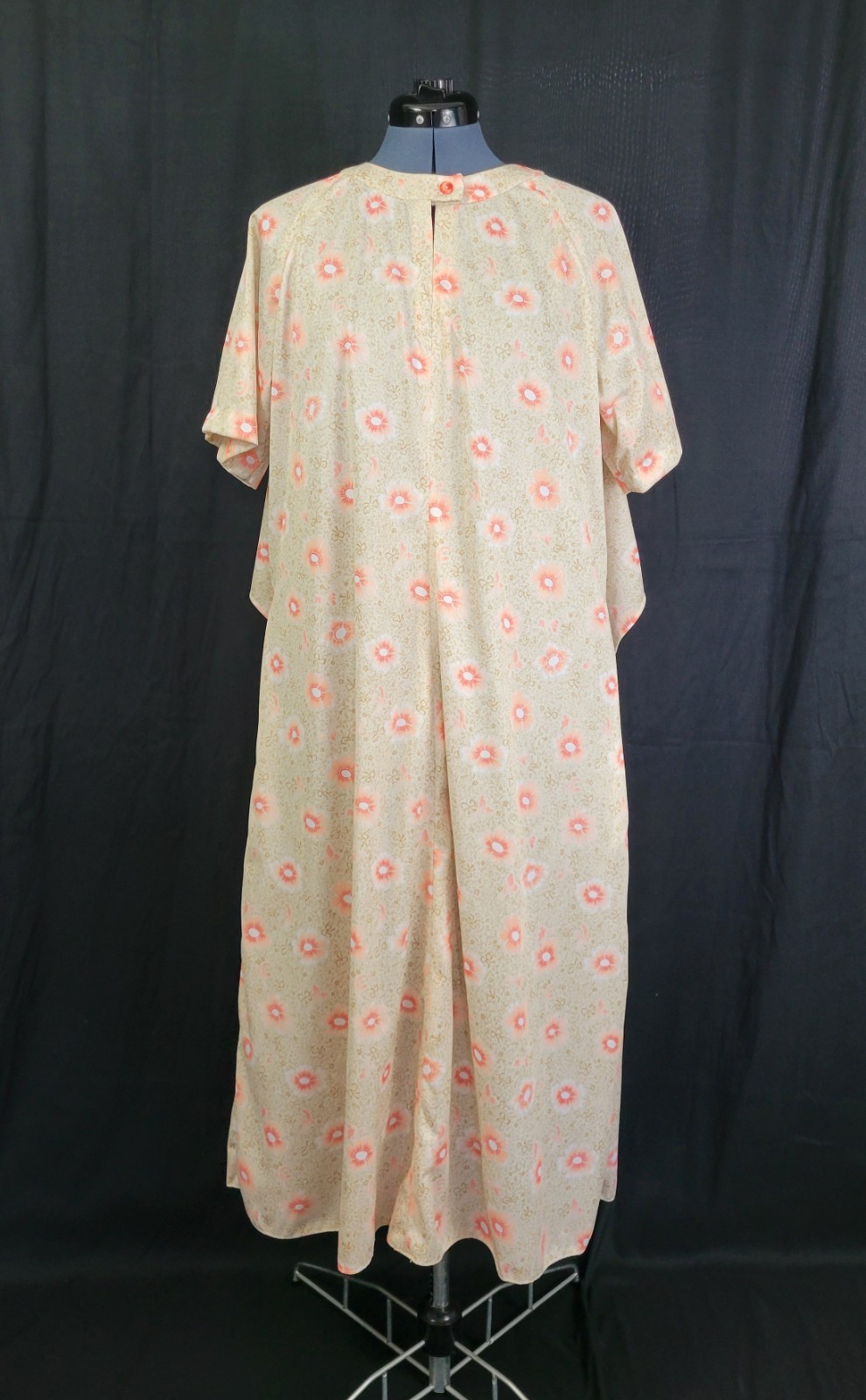 Vintage Cream/Gold/Coral Floral Dress w Wrap Around Overblouse Size XL?