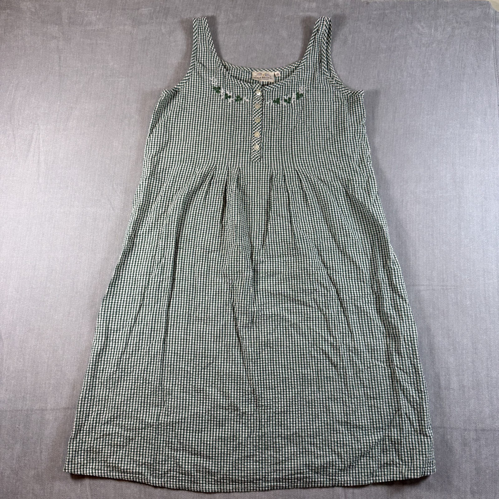 Vintage 1990s Susan Bristol Green Gingham Dress 10 Cottagecore Heritage Prairie