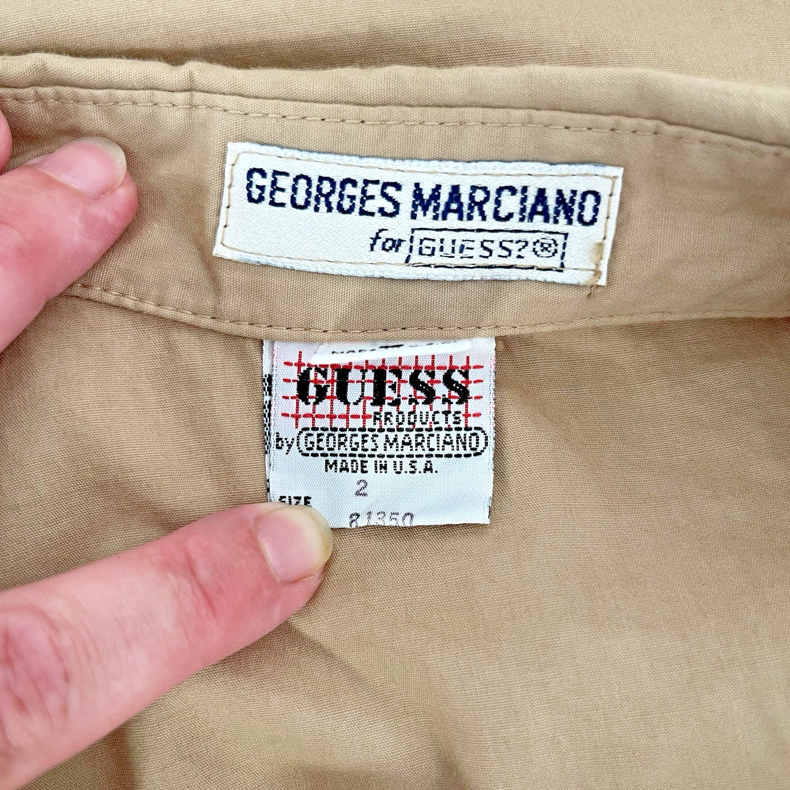 Vintage 80s Georges Marciano GUESS Shirt Button Collar Brown Cotton USA Made 3