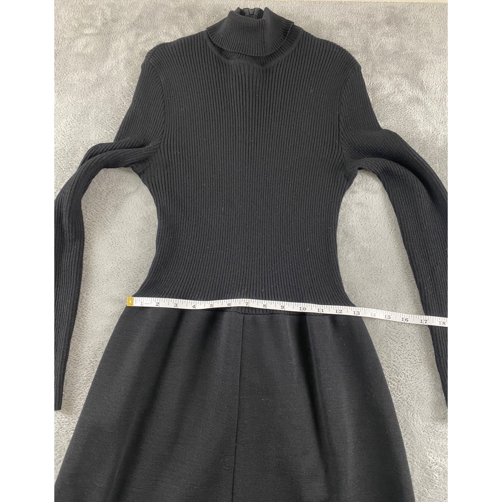 Vintage Sears Knit Boutique Black 100% Wool Turtleneck Ribbed Midi Dress 14